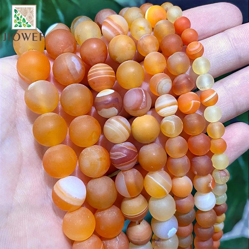 حبات الحجر الطبيعي ماتي شريط الجزع النطاقات الدانتيل البرتقالي Agates الجولة فضفاض الخرز لصنع المجوهرات 15 "ستراند 4 6 8 10 12 14 مللي متر