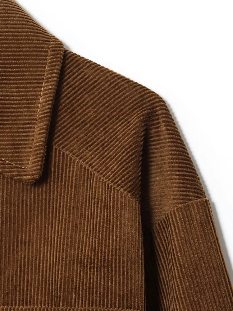 2025 패션 브랜드 가을 신상 여성 코듀로이 빅사이즈 긴팔 라펠 포켓 재킷