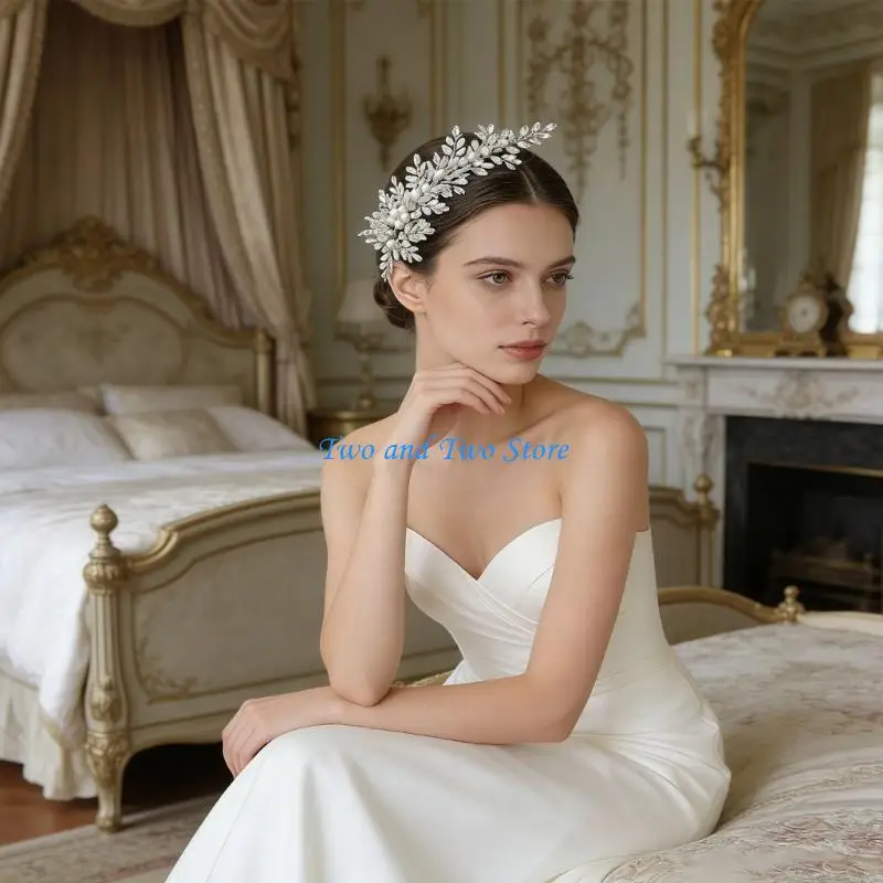 

HX6F Pearls Embellished Hair Comb with Intricate Crystal Rhinestones Headpiece Accessory For Bridesmaids And