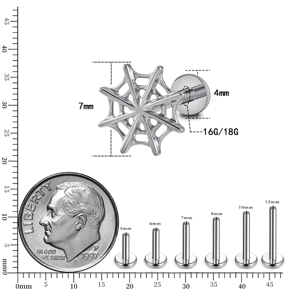 F136 Titanium Hollowed Out Spider Web Earrings 16G18G Inner Spiral Ear Bone Studs Lip Studs Titanium Body Piercing Jewelry