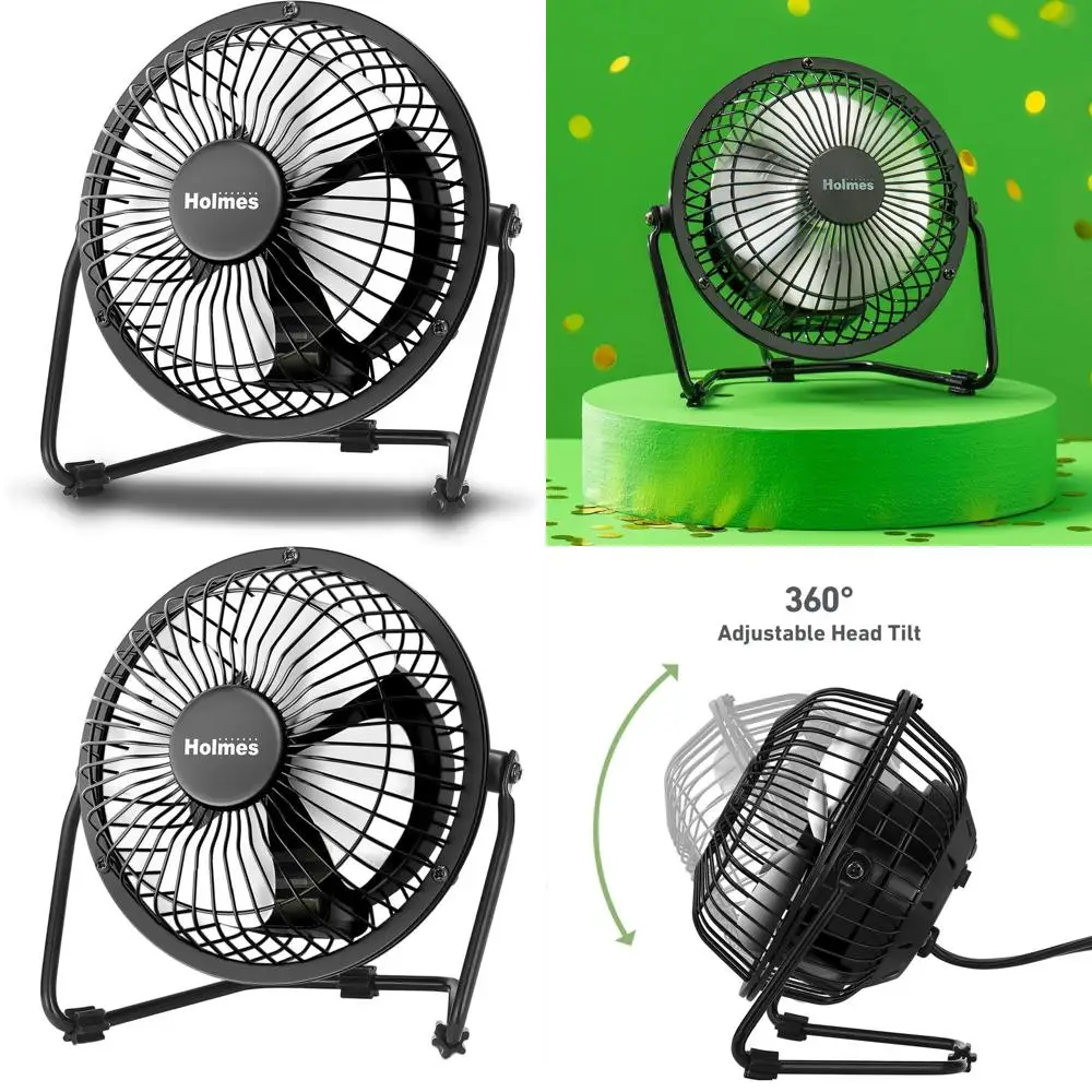 

Компактный 4-дюймовый настольный вентилятор с 4 лопастями, 360° ° Регулируемый наклон, металлический корпус, одна скорость, идеально подходит для дома, общежития, спальни, офиса
