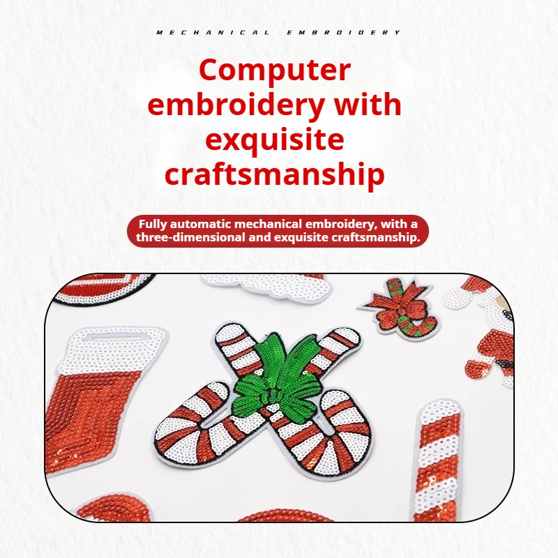 1Pcs Sparkly Christmas Beaded Patches, Iron On Santa Snowman Reindeer Tree Rhinestone Appliques for DIY Clothes & Bags.