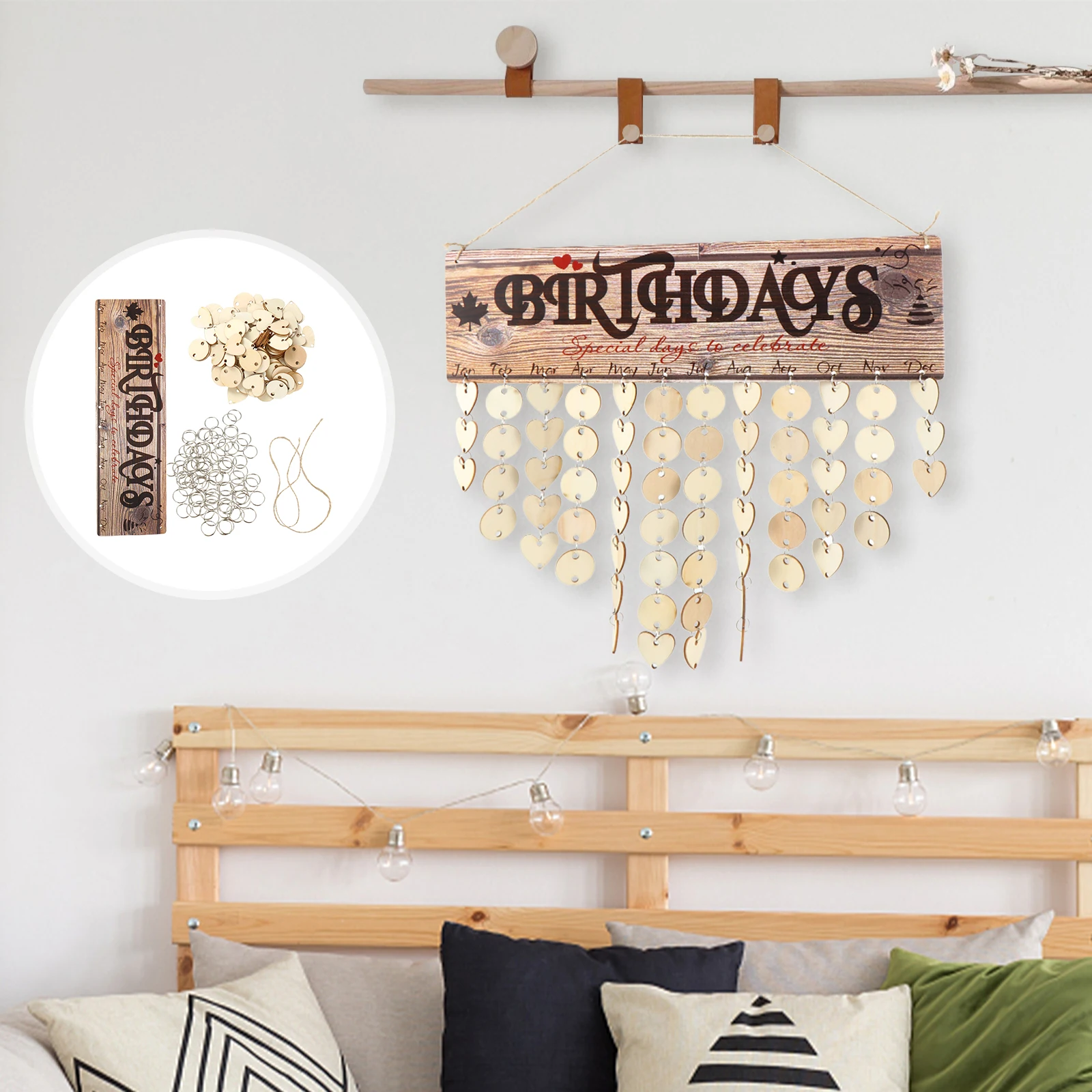 

Wooden Calendar Wall Pieces Block Hanging Birthday Plaque Family Board Label DIY