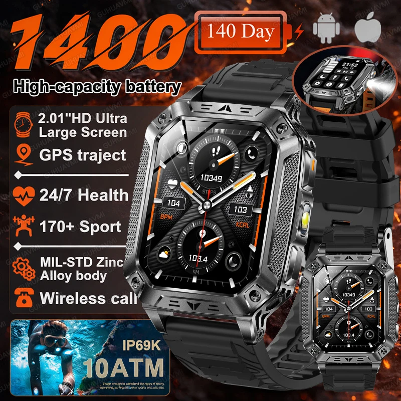 2026 Nieuwe 1400mAh Batterij Smart Watch GPS-pad Bluetooth Oproep 10ATM Waterdicht Zwemmen Sport Hardlopen Wandelen Buiten Militaire Smartwatch