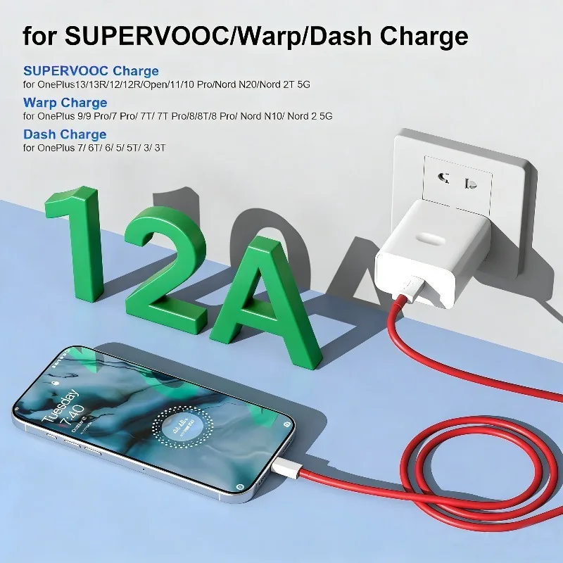 Kabel USB Typ C do szybkiego ładowania 120W 12A do OnePlus 9R 10 Pro 11 11R 12 13 Nord 2T 3CE, kabel USB Typ C do OnePlus 15 — zdjęcie produktu 3