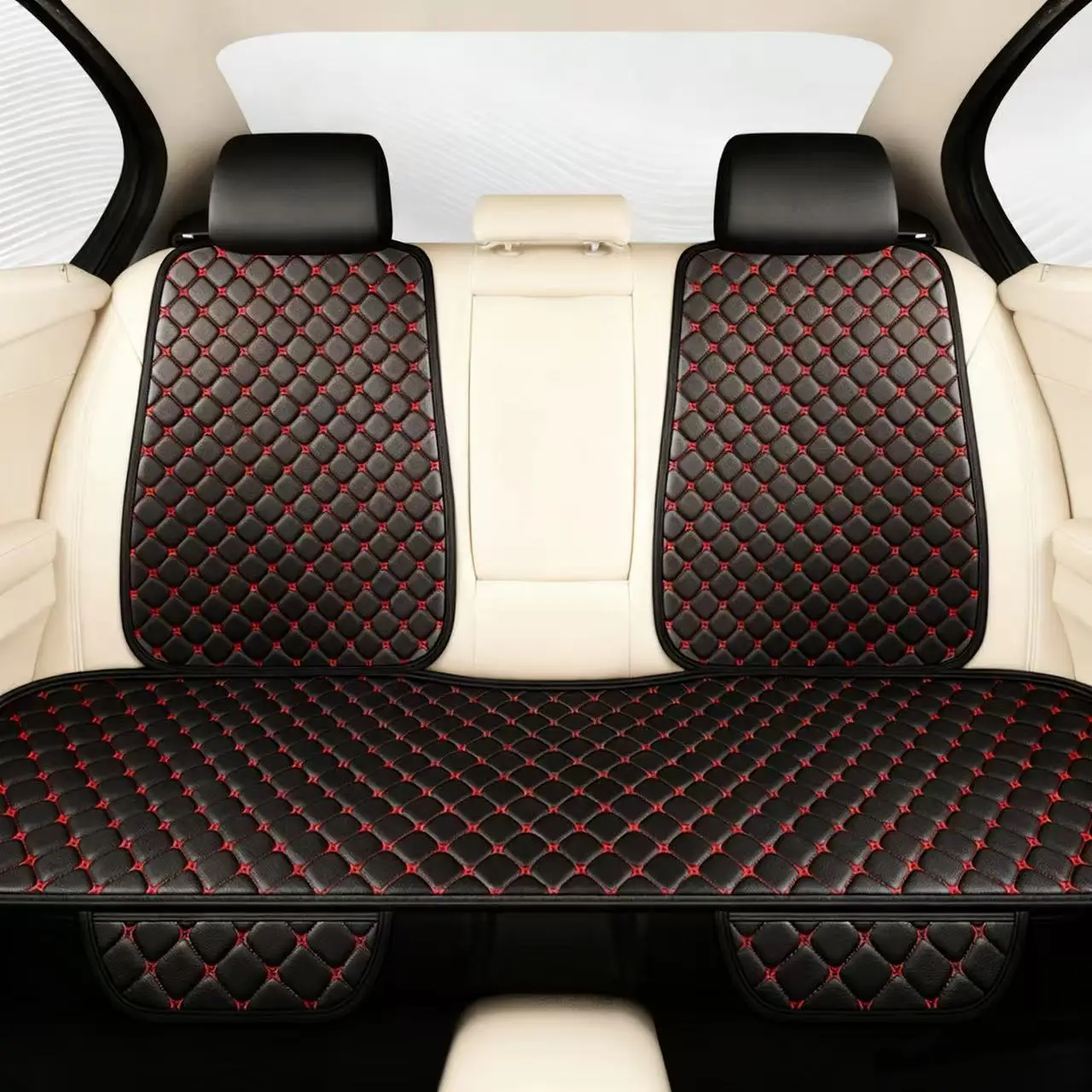 

3-piece set of comfortable synthetic leather, General Motors seat cushion, Four Seasons car star embroidered backrest, 2 rear lo