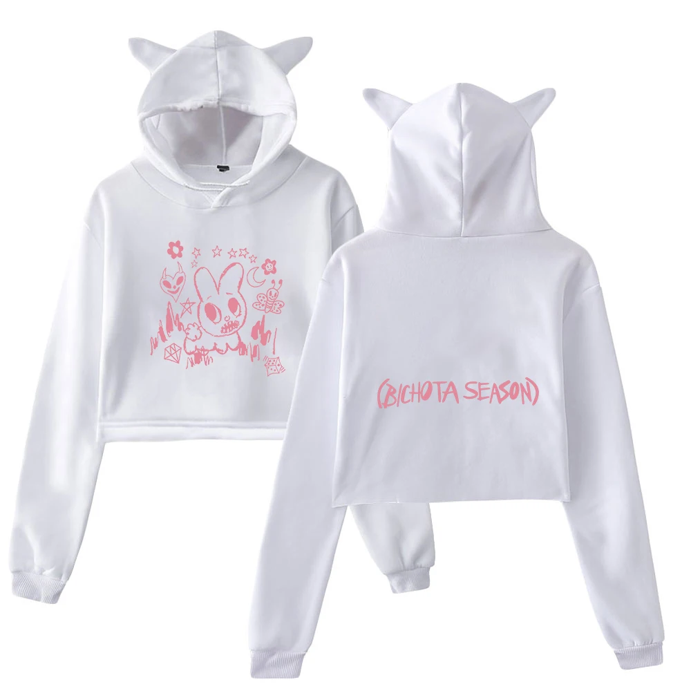 Karol G Bichota Season Bunny Pullover 2023 Manana Sear Bonito Tour Cat Ears Hoodie Long Sleeve Crop Top Women's Clothes