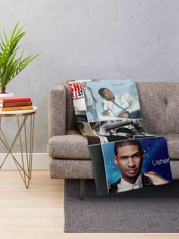 Usher Singer Photo Collage Throw Blanket blankets and throws Bed linens Decorative Sofa Blankets