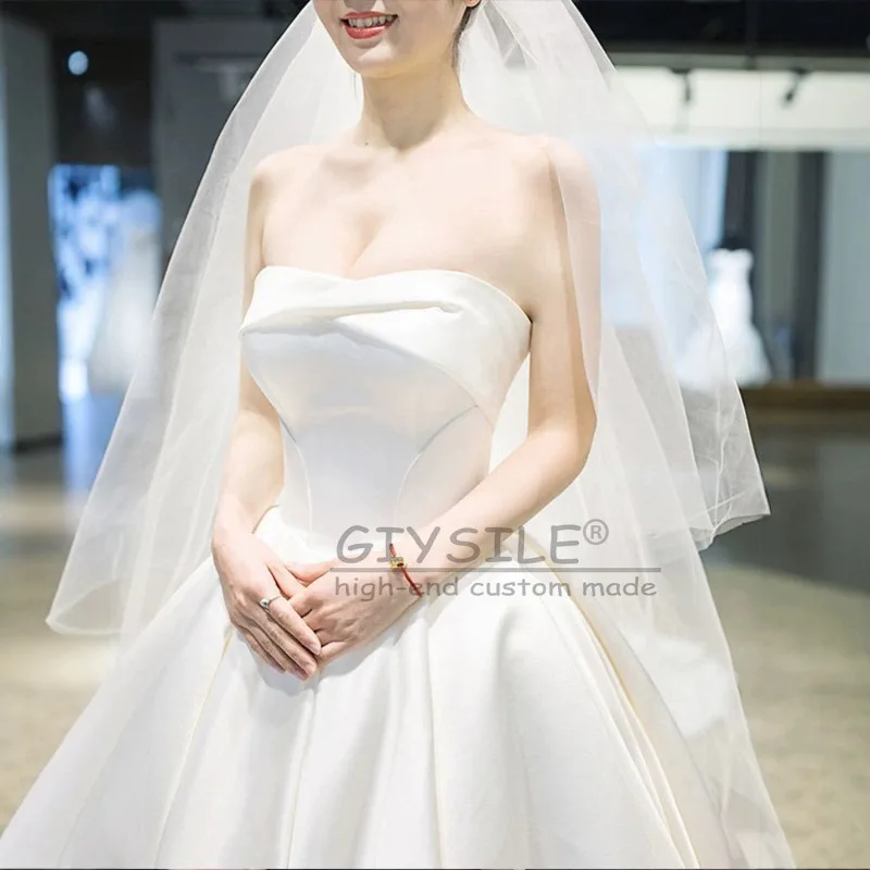 

GIYSILE Customized White Tube Top Light Main Fashion Wedding DressTemperament Simple Satin Veil Palace Wind Strap Princess