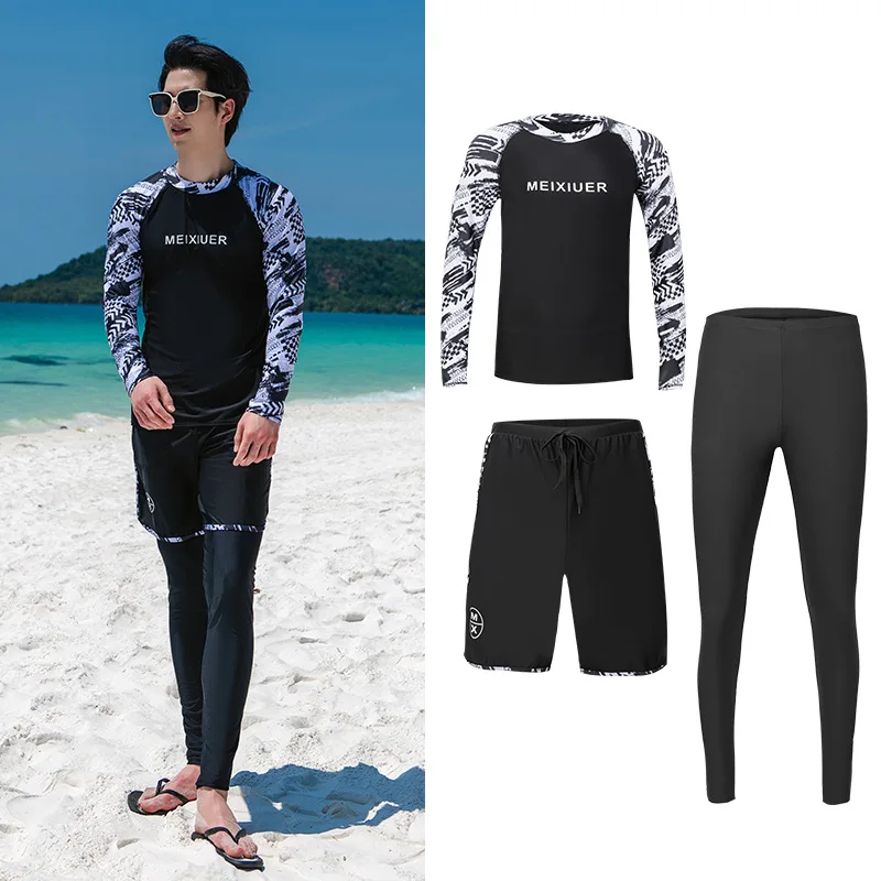 

Men's 3pcs/set Rash Guards Swim Shirts with Trunks Pants UV Sun Protection Long Sleeve Lightweight Quick Dry Full Body Swimsuits