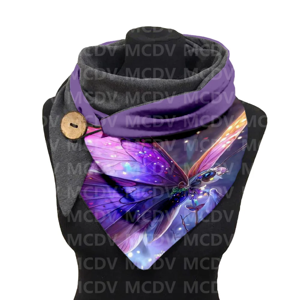 Butterfly 3D Printed Warm Fleece Casual Scarf And Shawl for Women Warm and comfortable Scarf