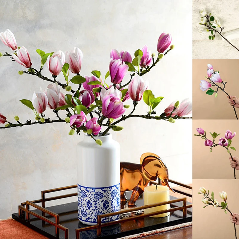 Artificial Flowers Simulation Magnolia Branch For Home Living Room Decoration Silk Flower Bouquet Table Wedding Party Decor