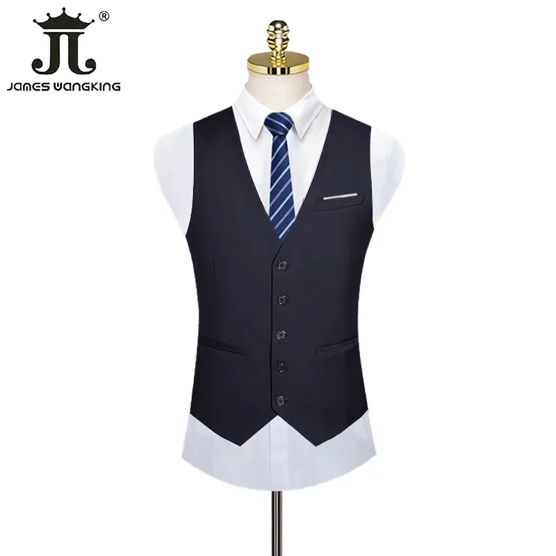 High-end Brand Boutique Fashion Formal Solid Color Business Office Suit Vest Groom Wedding Dress Party Male Waistcoat