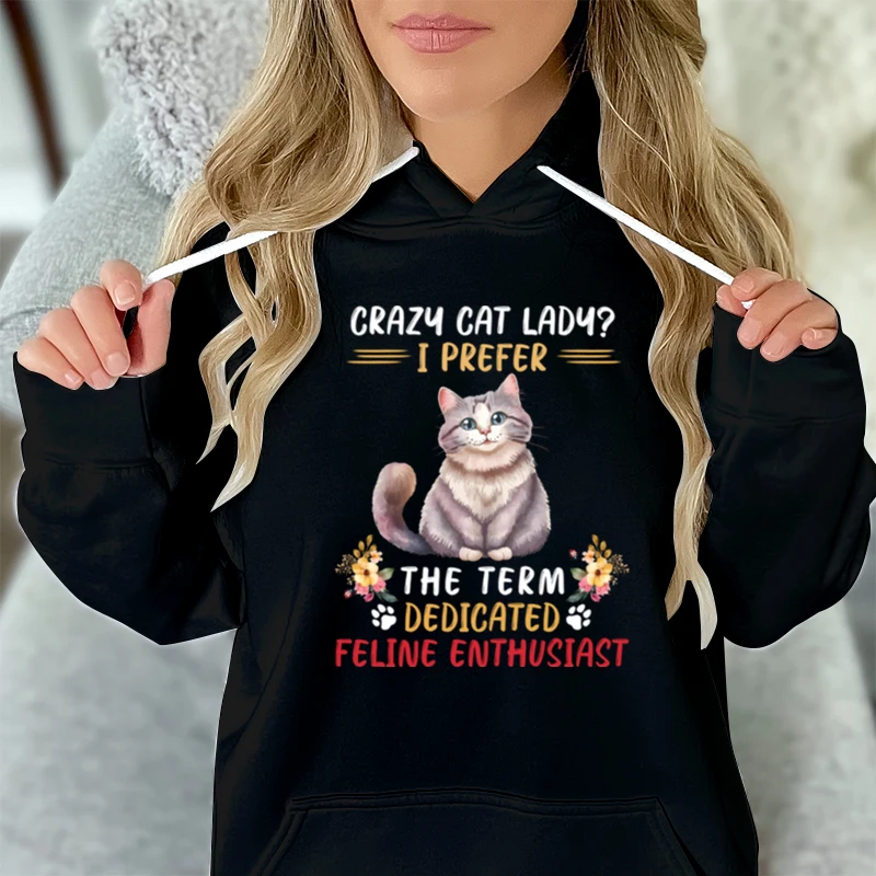 

Womens Crazy Cat Lady Sweatshirt Hoodie Funny Cat Quote Print Fashion Casual Hoodies Round Neck Cute Cats Lover Classic Hoodie