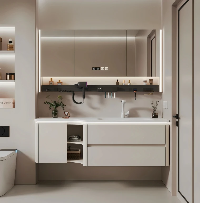 

Complete Vanity Bathroom Cabinets Sink Storage Toilet Simple Bathroom Cabinets with Lamp Oak Furniture Kasten in De Badkamer MH