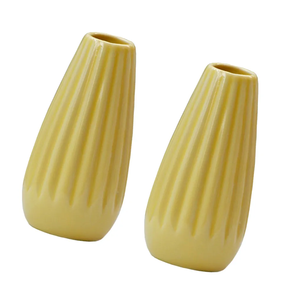

2 шт. Элегантные керамические вазы для цветов с вертикальными полосками, европейский дизайн, для декора офиса, гостиничного номера, желтые