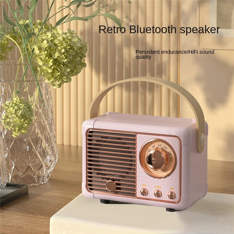 Модернизированный ретро Bluetooth-динамик HM11, классический ретро-мини-музыкальный плеер, розовый