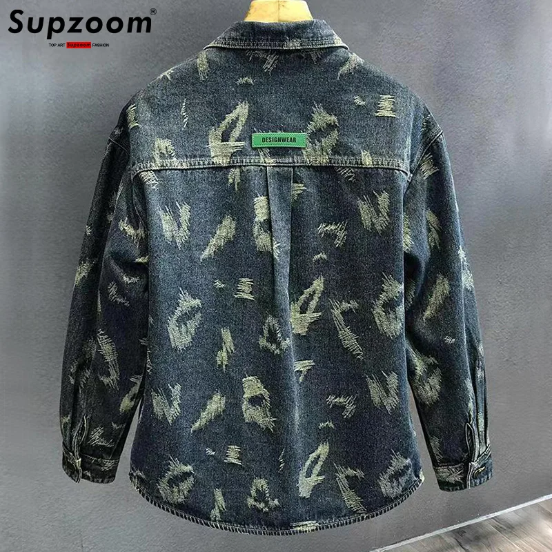 Supzoom 2024 New Arrival Top Fashion Men Casual Denim Jeans Single Breasted Cotton Solid Turn-down Collar Short Bomber Jacket