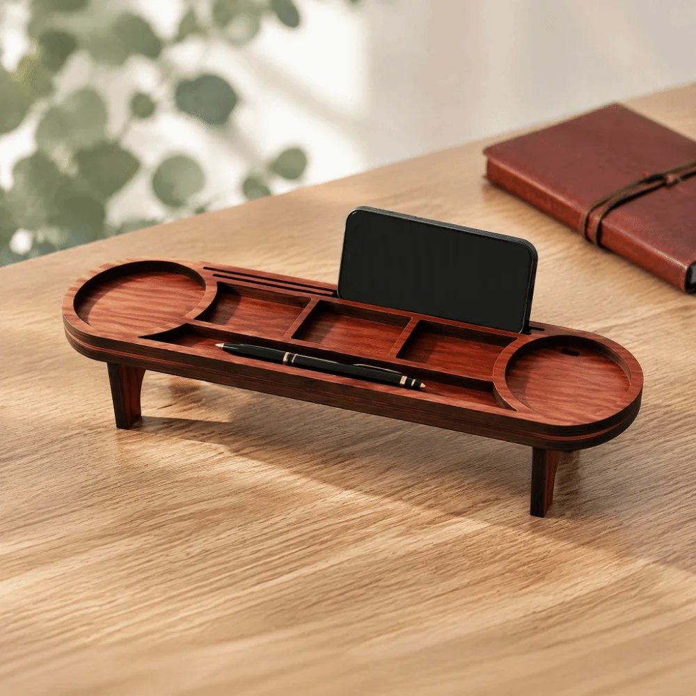 Multi-functional Heightening Desktop Storage Rack Long Space Saving Cup Holder Wooden Decorative Desktop Organizer Living Room