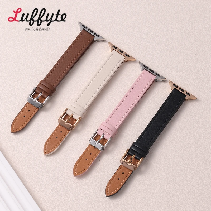 Slim Leather Strap for Apple Watch Band 49mm 44mm 45mm 41mm 40mm 42mm 38mm Bracelet for IWatch Series 3 4 6 SE 7 8 9 Ultra 2