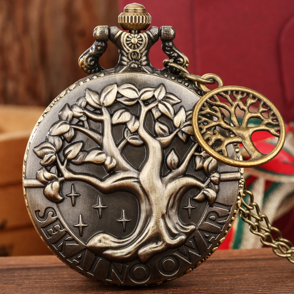 Reloj de bolsillo de cuarzo con colgante para hombres y mujeres, diseño de árbol de la vida, Bronce Antiguo, collar, regalos