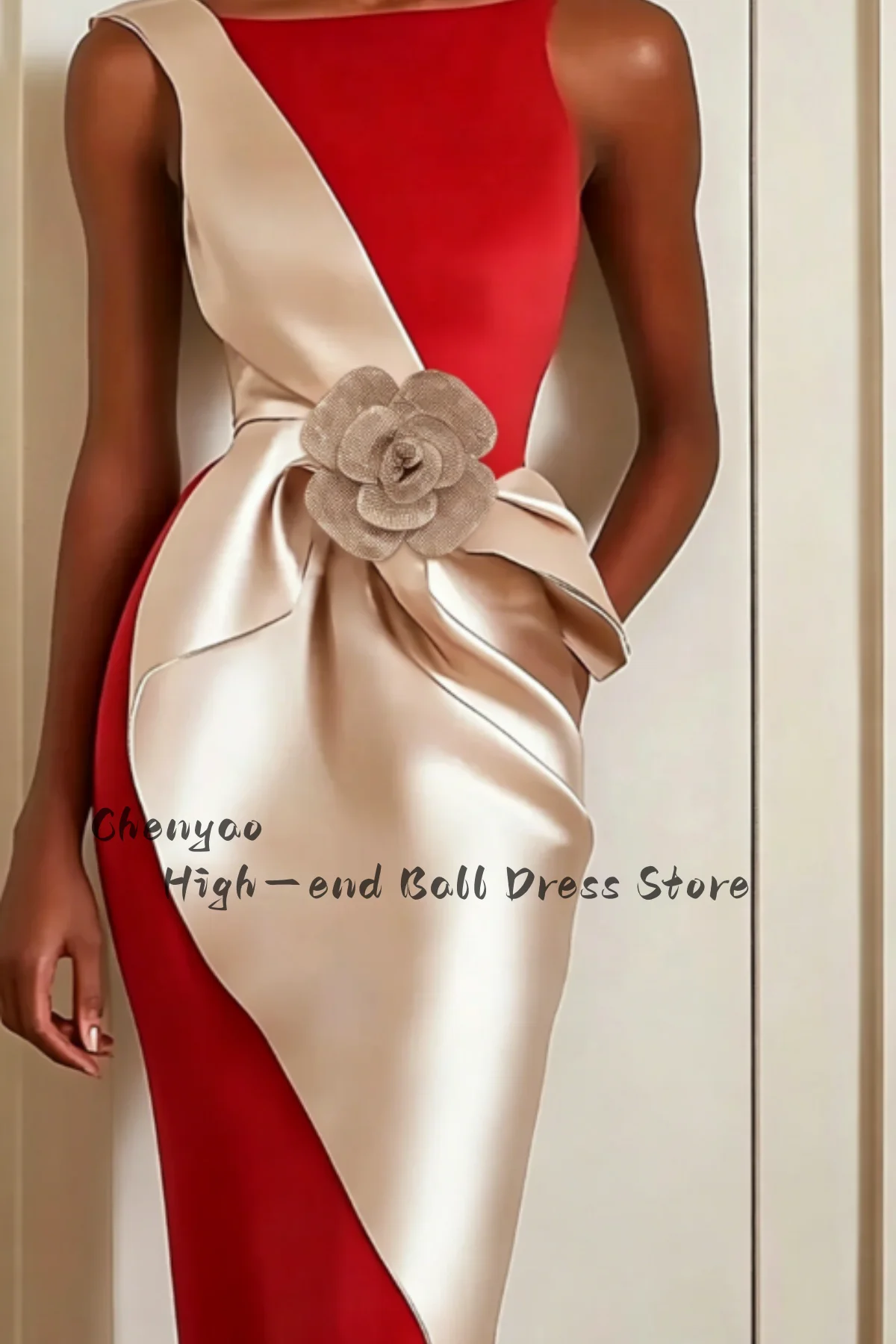 

TIANTIAN Customized Holiday Midi Dress Crew Neck Wedding Guest Pleats Dress Elegant Red carpet runway show robes de soirée