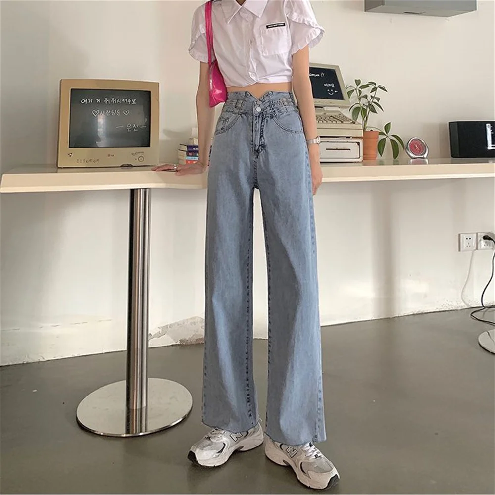 

2023 Autumn High Waist Loose Comfortable Jeans For Women Streetwear Fashionable Straight Pants Mom Jeans Washed Boyfriend Jean