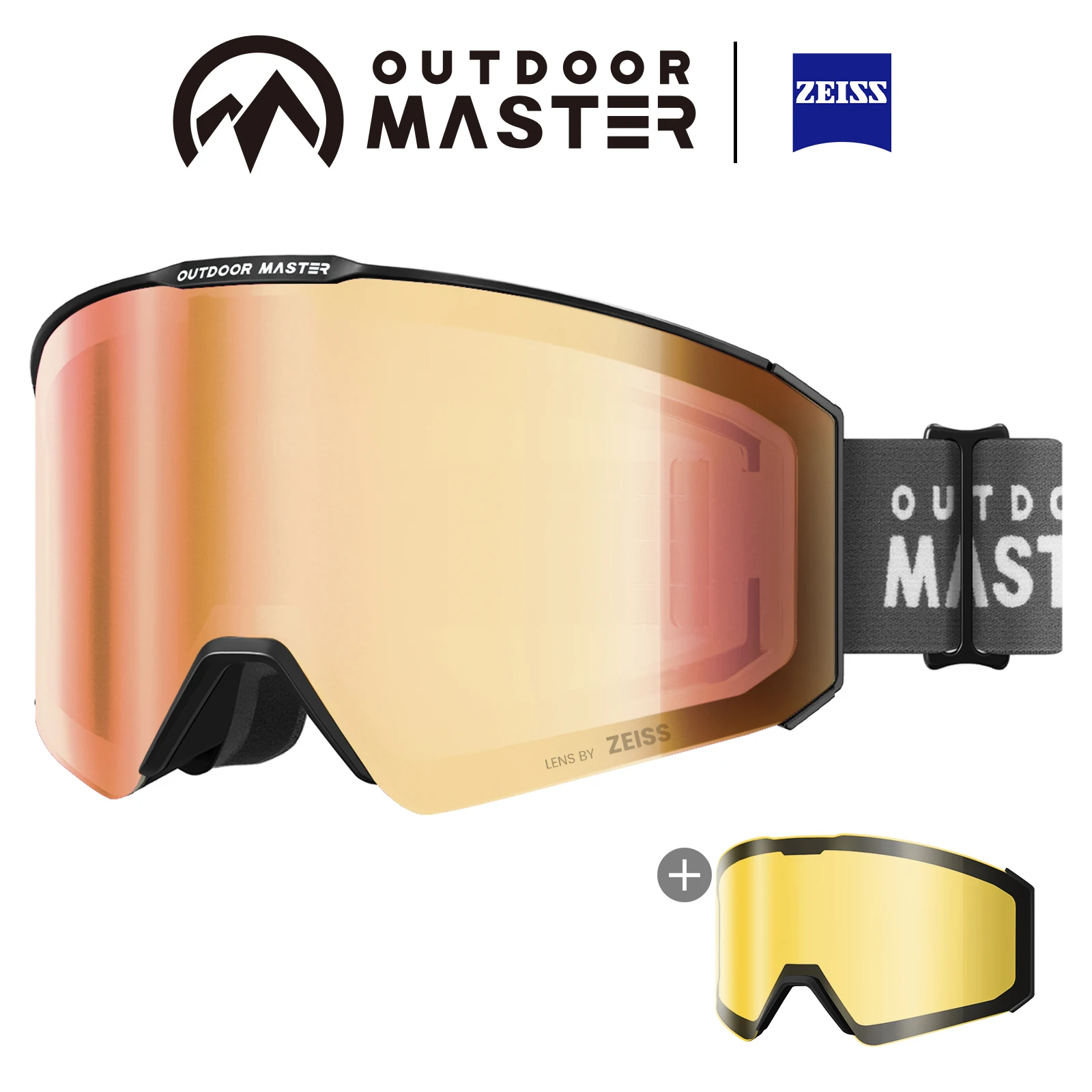 OutdoorMaster ZEISS skibril OTG snowboardbril met magnetische verwisselbare lenzen, anti-condens, UV400, helmcompatibel, voor volwassenen