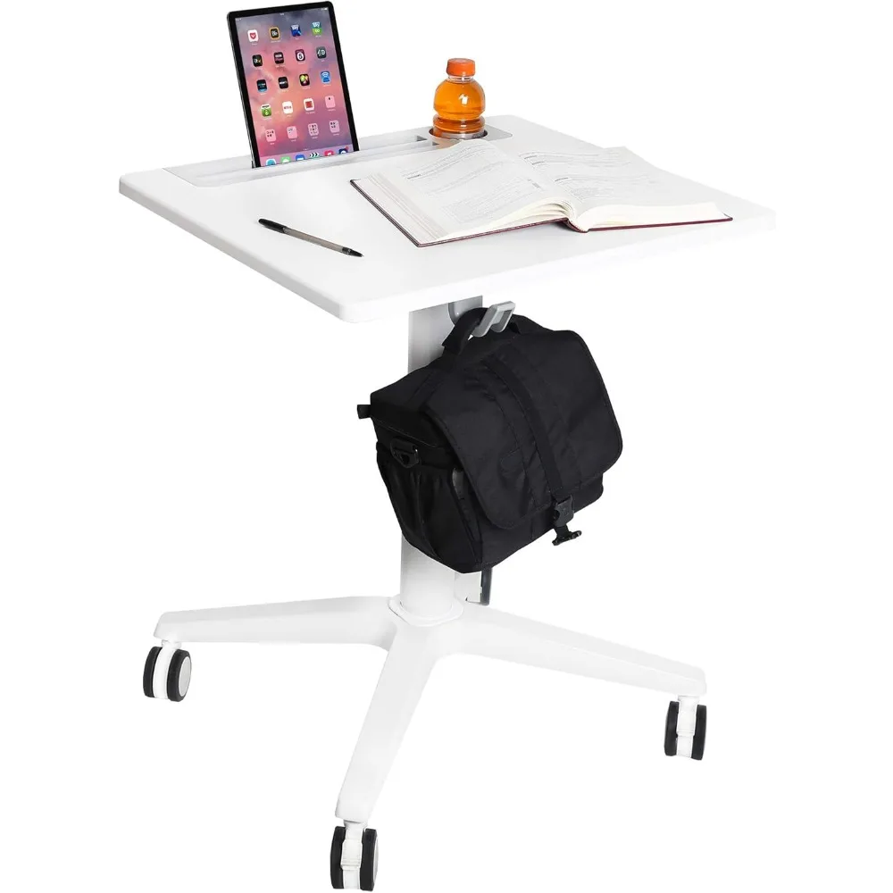 

Airlift 25.6" XL Sit-Stand Adjustable Student Classroom Cup Holder Mobile Desk, Engineered Wood White