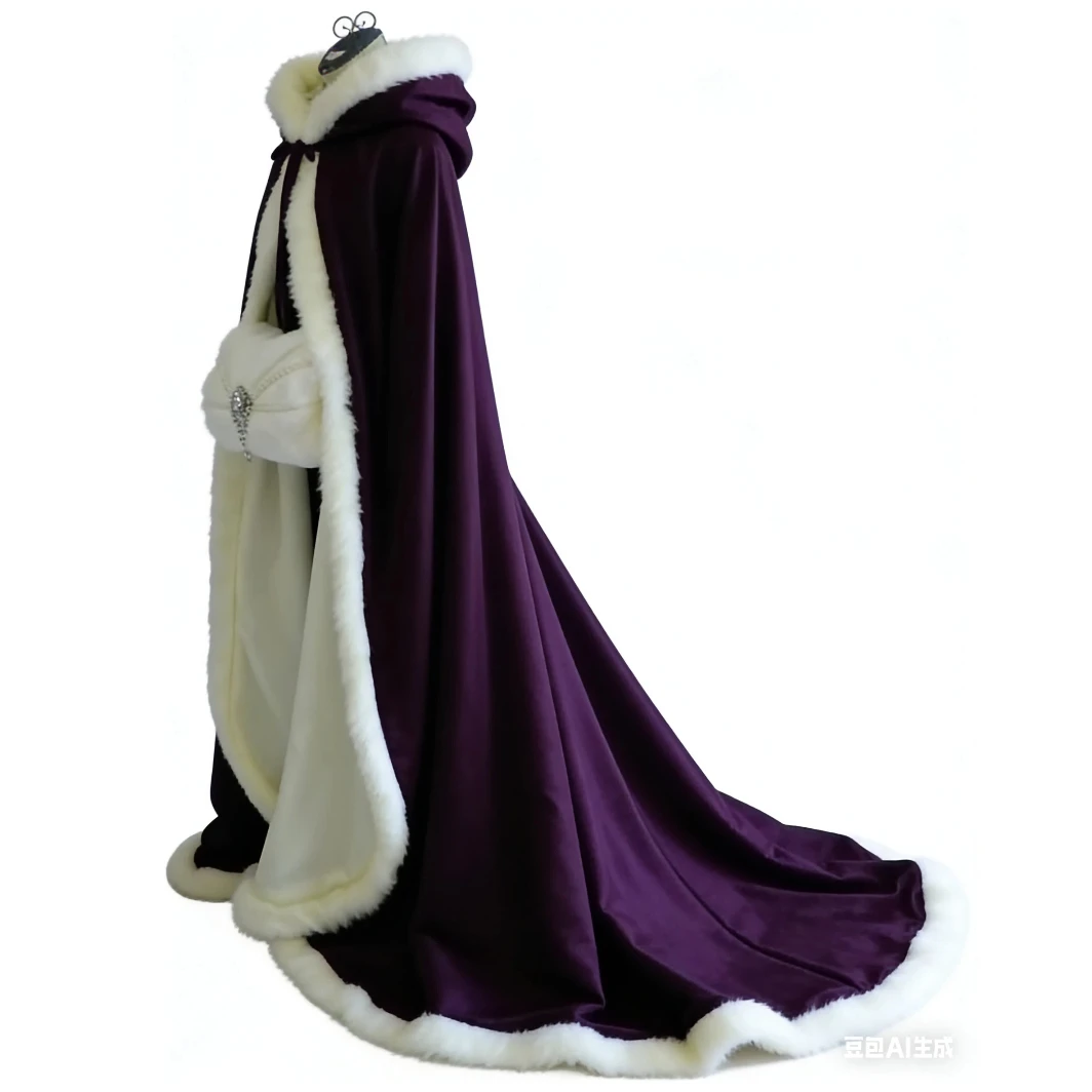 Purple winter cape, faux fur edge, wedding party hooded jacket/shawl, bridal wedding accessories image 5