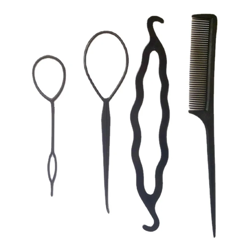 4Pcs/set Makeup Hair Styling Tools Women Fixed Tied Hair Variety Styling Hair Braiding Tools Black Comb Girls Hair Accessories