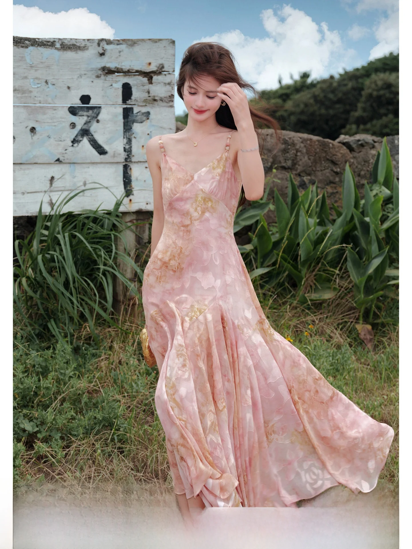 

Rosa Garden Heavyweight Aosphere Cut Flower Double Version Long Dr Women's Summer Elegance Sle Casual High Waist Dr