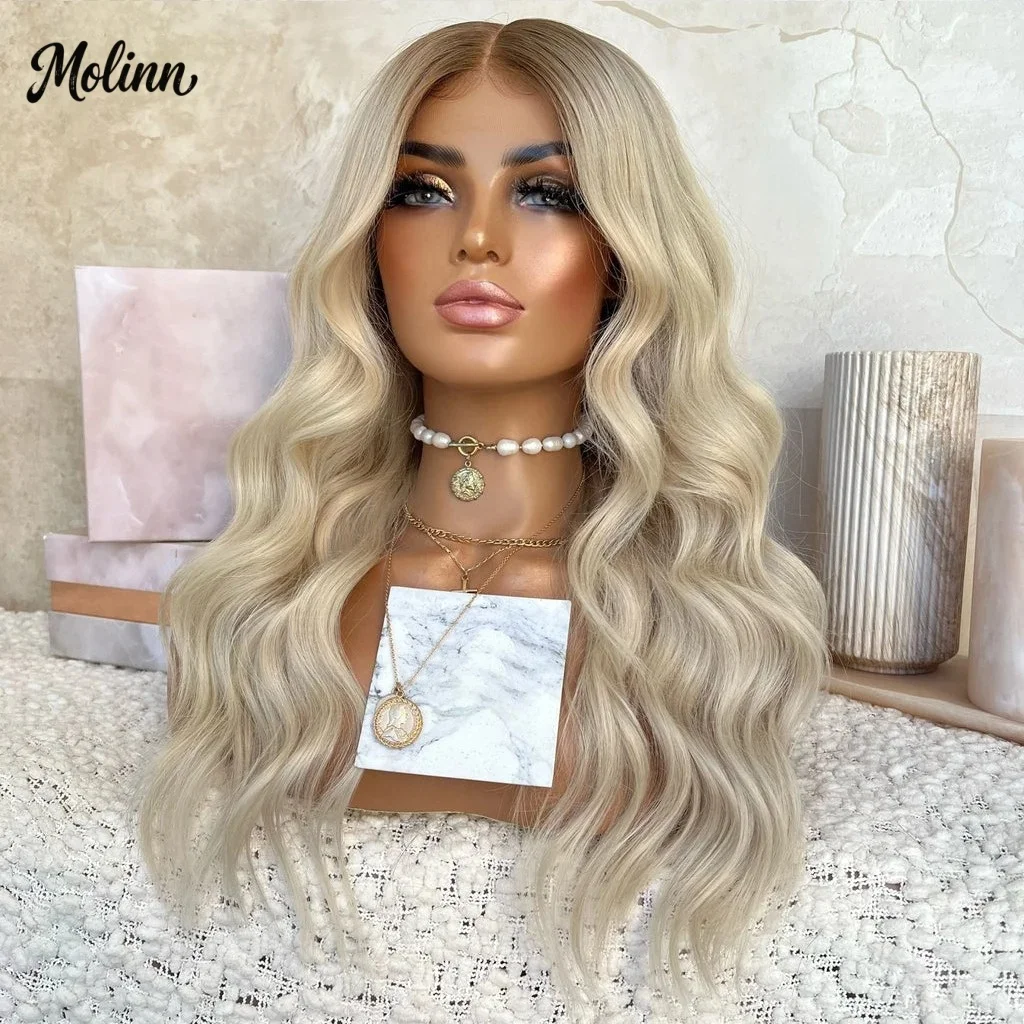 Super Long Wave Wig Ombre Platinum Golden Blonde Synthetic Lace Front Wig 13x4 HD Lace Wig Original Factory Cheap Wigs Party