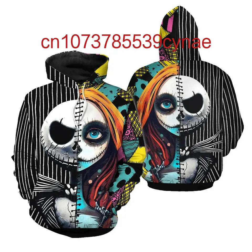 2024 New Jack Skellington And Sally Zipper Hoodie Casual Hip Hop Street Clothing Men's and Women's Long sleeved Sweatshirts