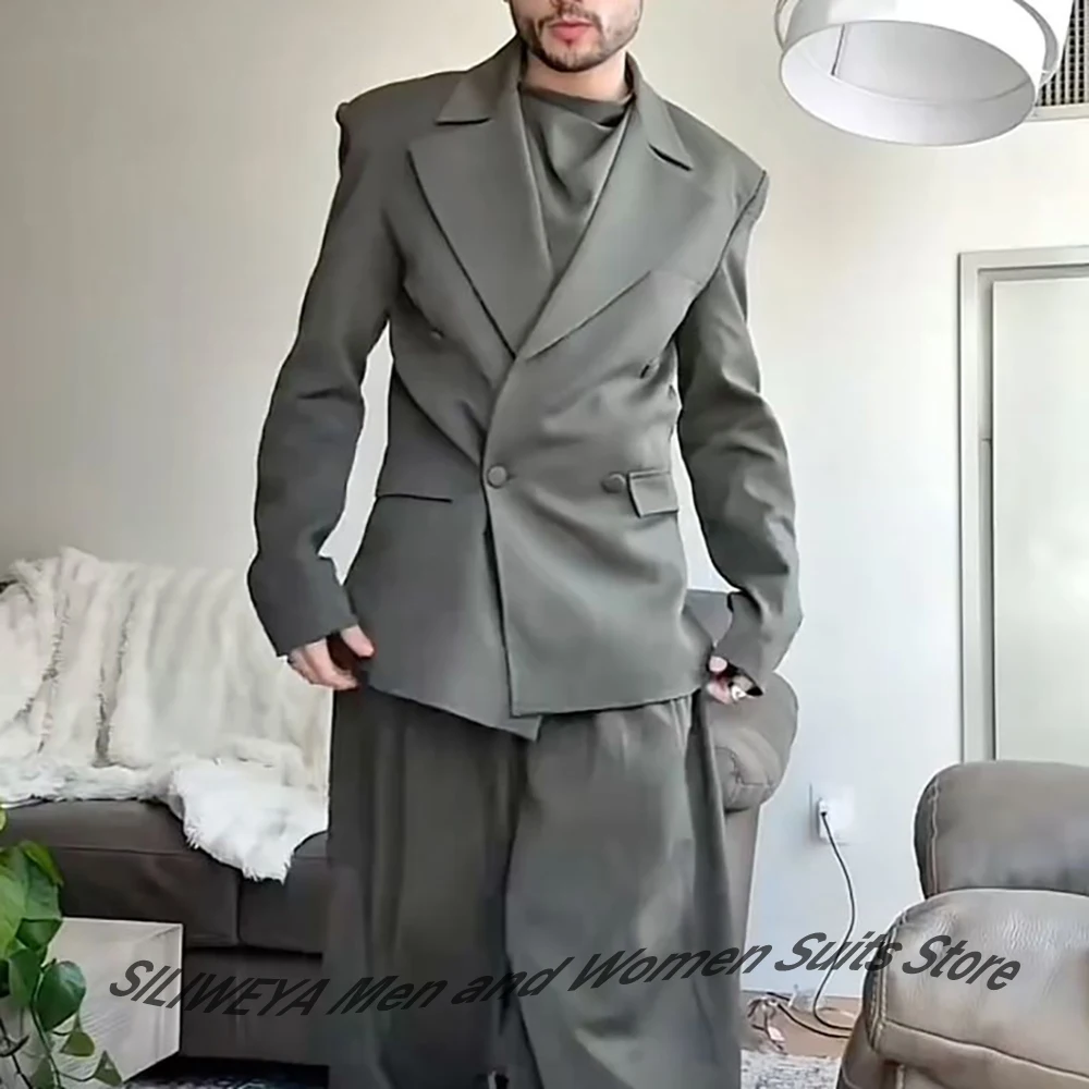 

Мужской серый двубортный пиджак + брюки большого размера, непринужденный комплект из 2 предметов для современной уличной одежды и повседневного шикарного стиля