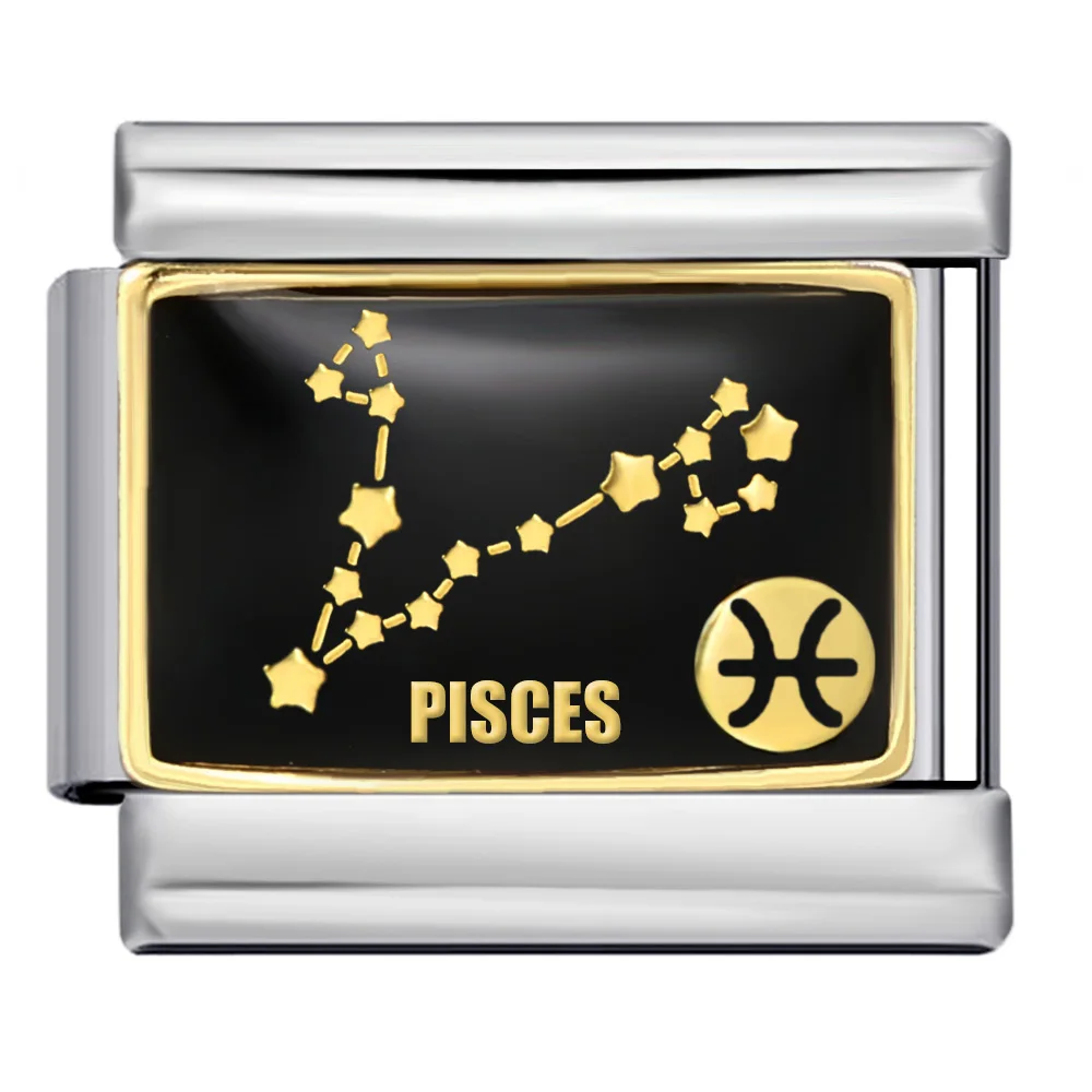 Fashion Women Men Original Design Black Colour 12 Constellation Charm Fit 9mm Bracelet Stainless Steel Jewelry Making For Gift