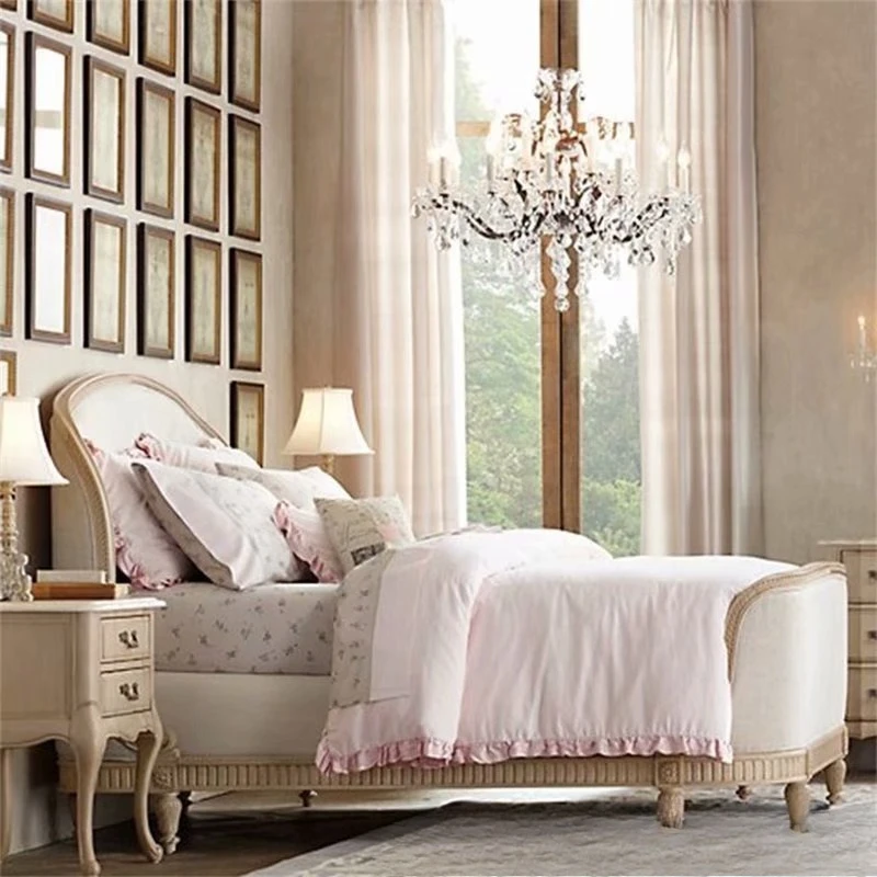 

Furniture, solid wood, oak, double bed, European style, retro, carved, soft wedding bed