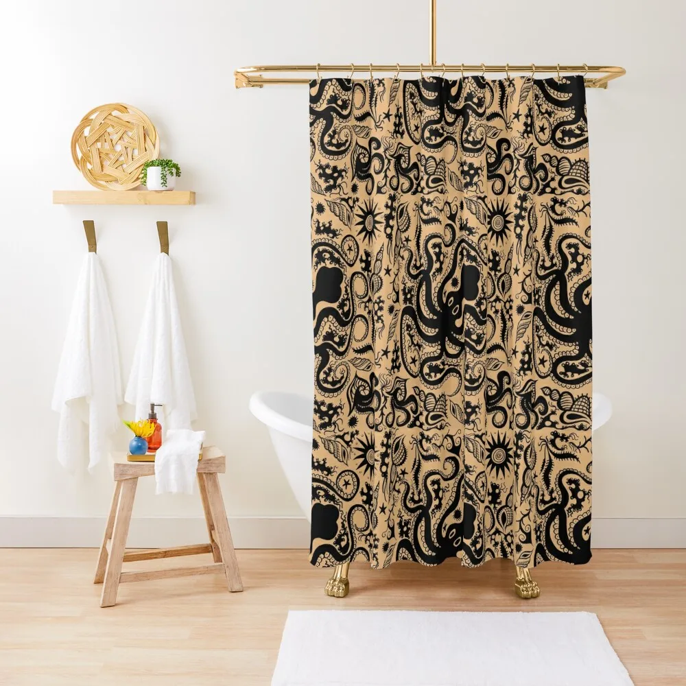 

Minoan Marine Style Pottery Pattern Shower Curtain Anti-Mold Waterproof Shower Bathtub Curtain