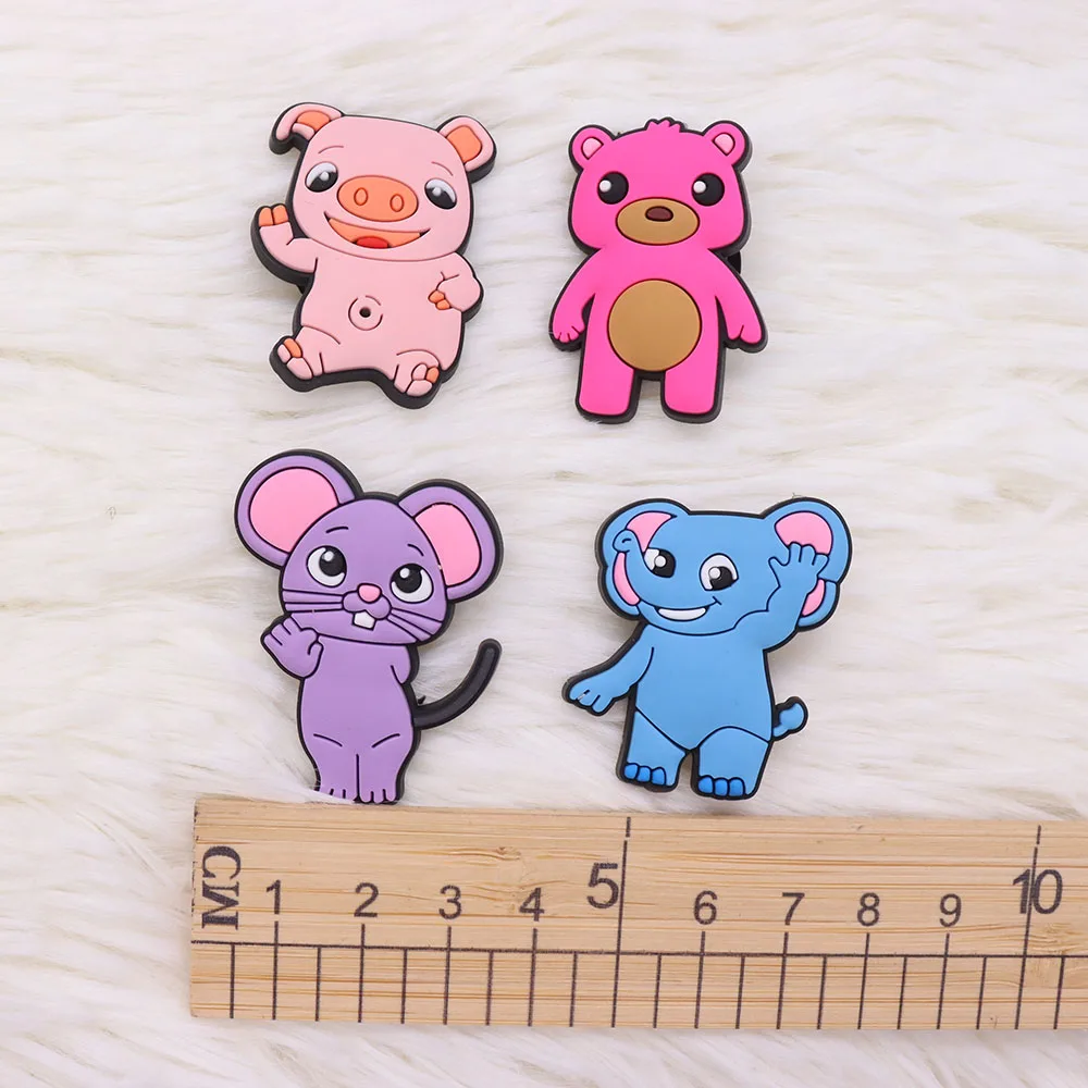 New 1pcs PVC Cartoon Shoe Charms Fit Wristbands Kawaii Animal Bear Mouse Hole Slipper Decoration Shoe Accessories Kid Gift