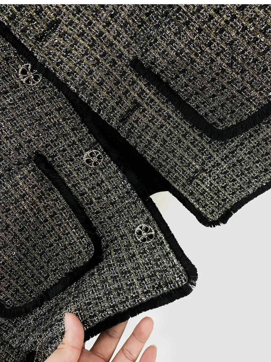 2025 Autumn Style Woven Shiny Silk Frayed Round Neck Jacket for Handsome Boys Korean Ins Trendy Design Loose Short Jacket