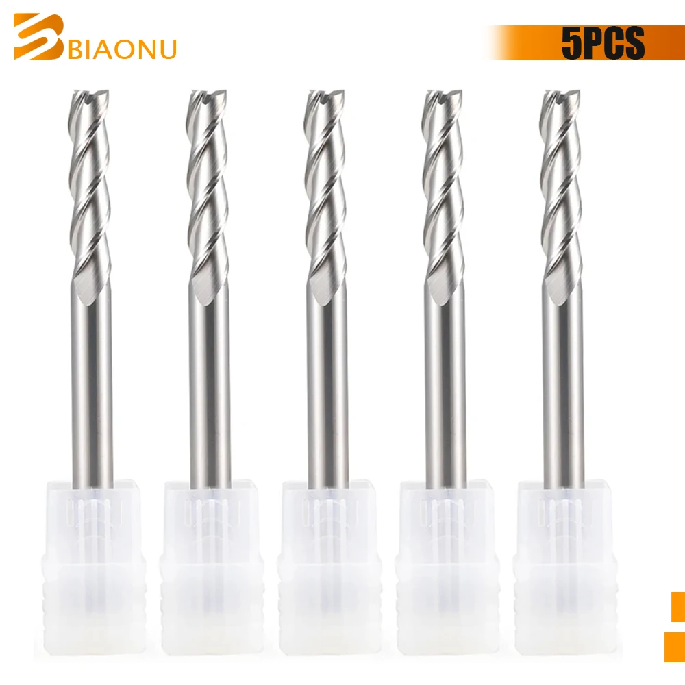 

Biaonu 5Pc/lot Carbide 3 Flutes High-Gloss Aluminum End Mill 4/6/8/10/12mm Tungsten Steel Milling Cutter for Aluminum CNC Router