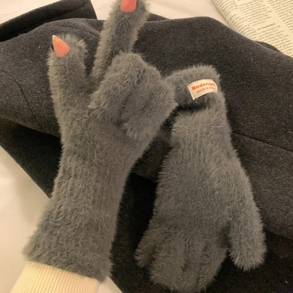 

Корейские теплые зимние перчатки из норкового флиса, мягкие толстые вязаные перчатки, бархатные варежки, рождественский подарок