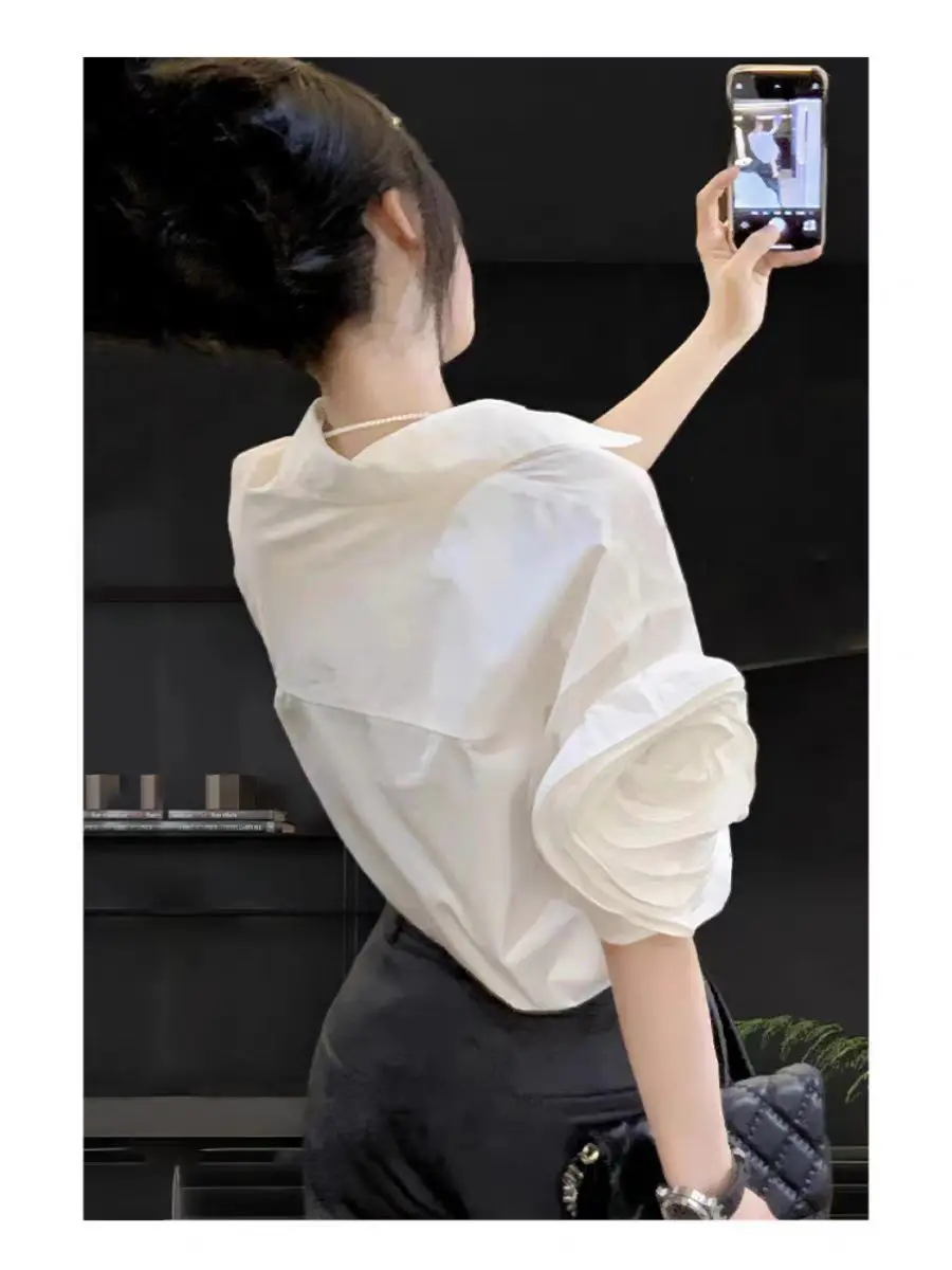 Gagarich White Shirt 2024 New Women Summer Fashion Beautiful Loose Stomach Covering Temperament French Style Stunning Top