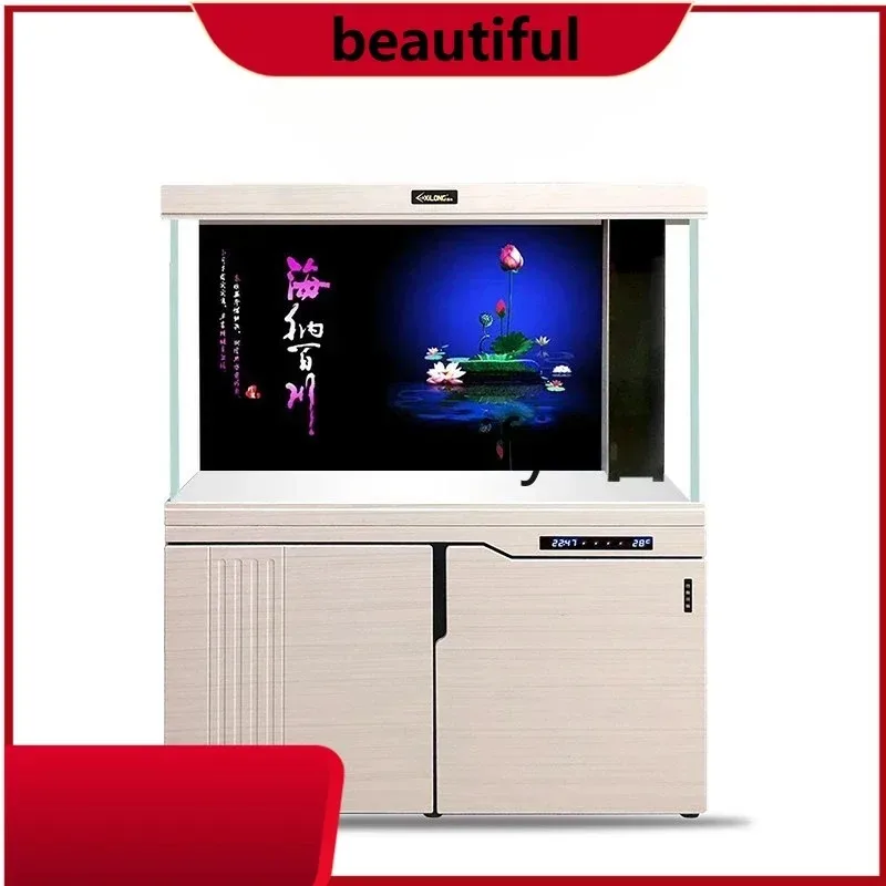 Fish tank ultra-white glass medium and large filter aquarium water-free bottom filter lazy fish tank  H