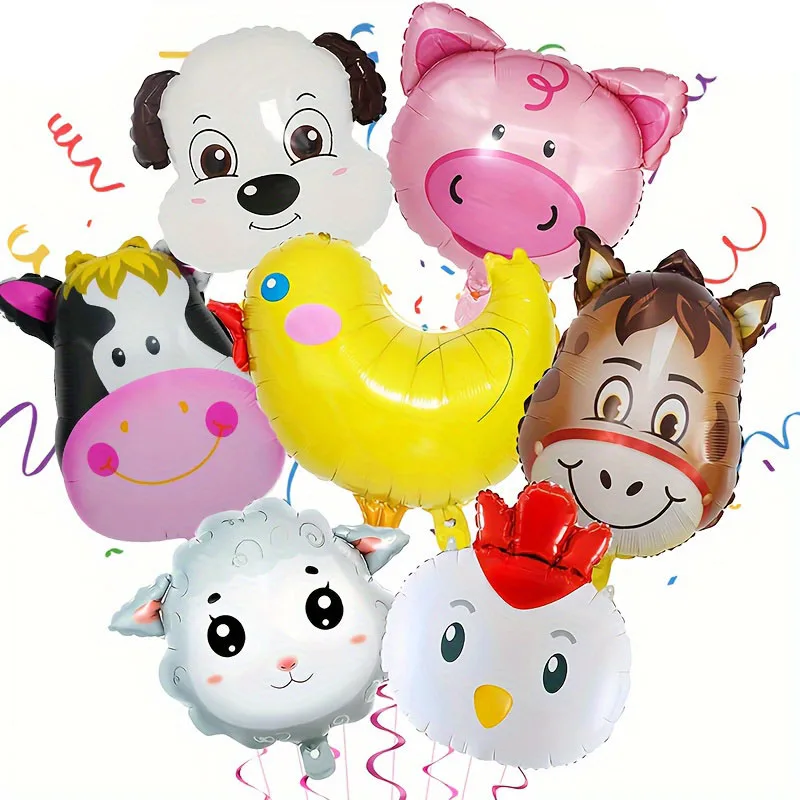 7 szt. Balonów ze zwierzętami gospodarskimi na przyjęcie urodzinowe w stylu farmy, dekoracje, balony foliowe w kształcie krowy, osła, owcy, świnki, kurczaka, na baby shower