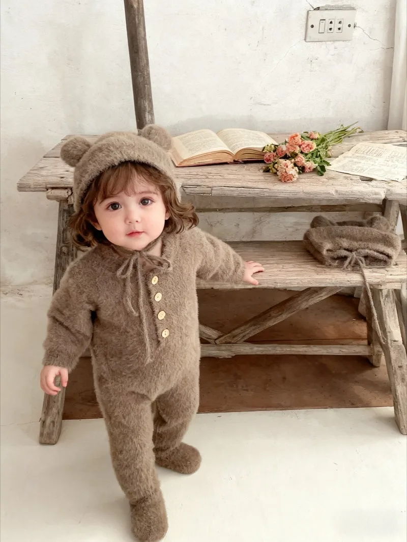

Детский зимний цельный комбинезон, детская одежда на сто дней, норковая бархатная милая сумка, костюм для скалолазания на выход, комбинезоны