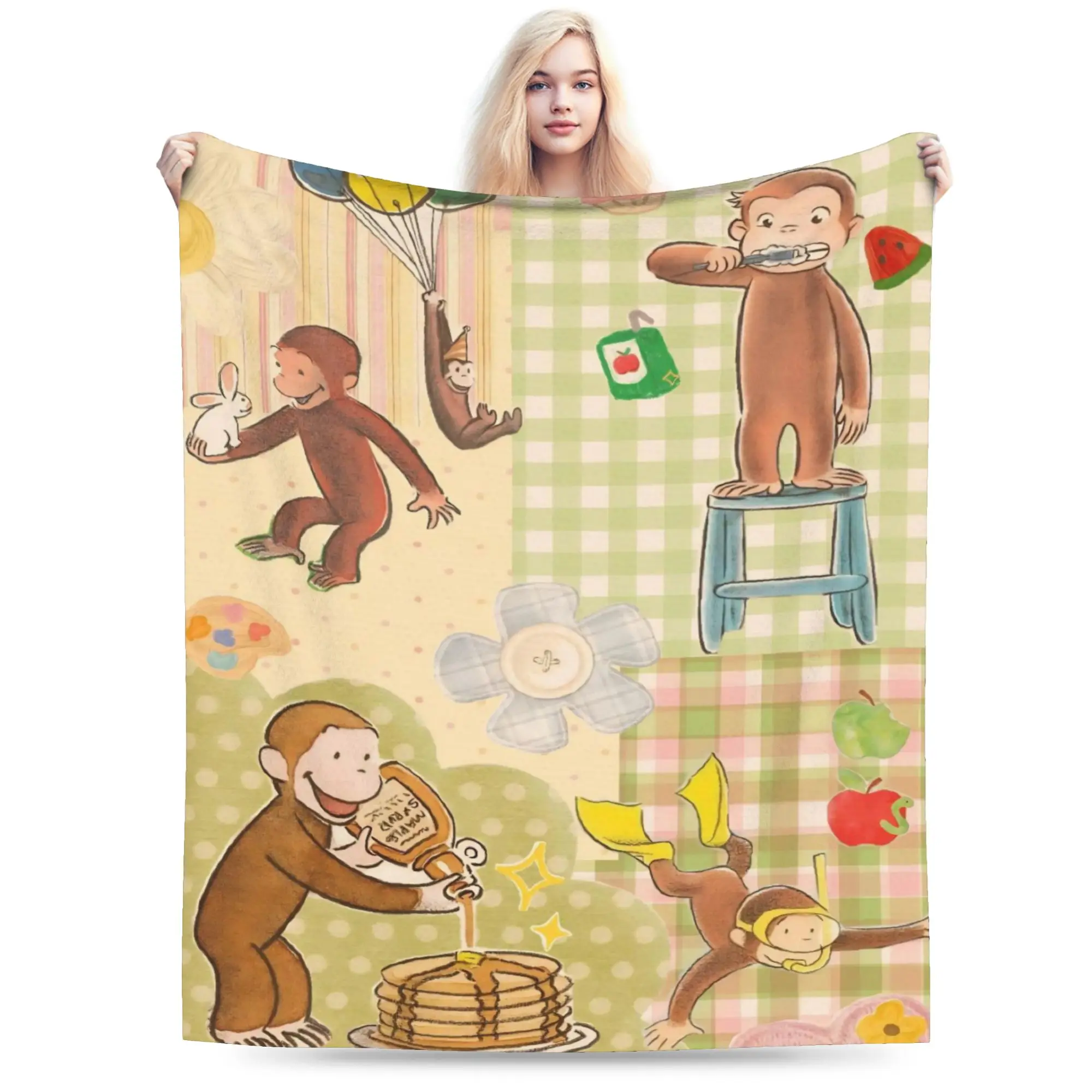 Curious George African Monkey Throw Blanket for Couch Fuzzy Soft Plush Blanket 50x60 Inches Multi-size Bedspreads for All Season