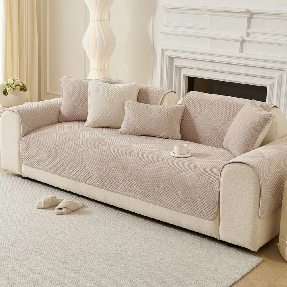 Cozy Wave Striped Sofa Cover Solid Color Thicken Plush Sofa Towel Covers Non-slip Couch Slipcovers Sofa Mat for Living Room