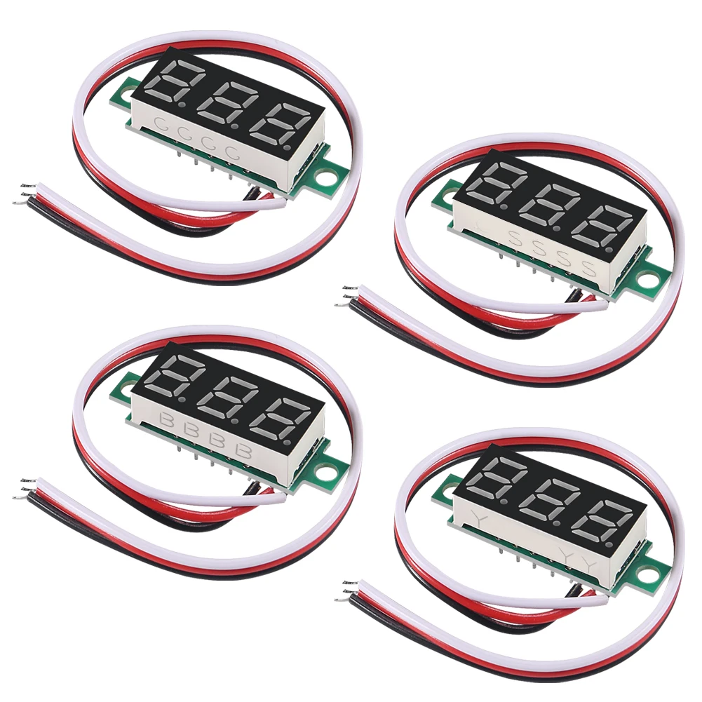 4pcs Digital Mini Digital Voltmeter 0.28Inch Three-Line 0-100V Digital Voltmeter Gauge Tester LED Display Panel Voltmeter