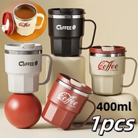 1pcs 400ml 304 Stainless Steel Coffee Cup With Lid Handle Reusable Anti Drop Travel Home Office Dual-Wall Insulated Water Cups